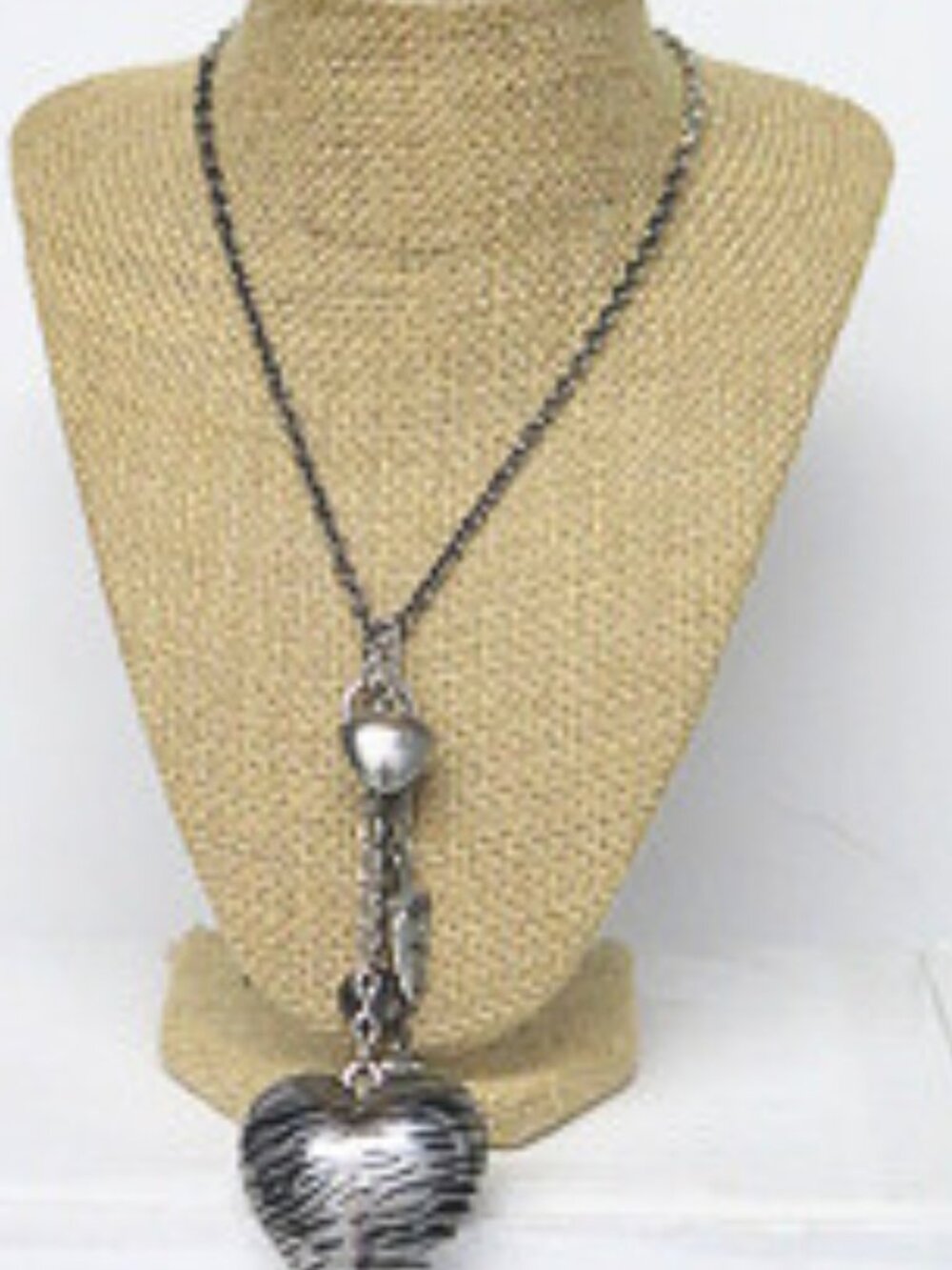 Estate Silver Tone Zebra Heart Multi Charm Statement Necklace
